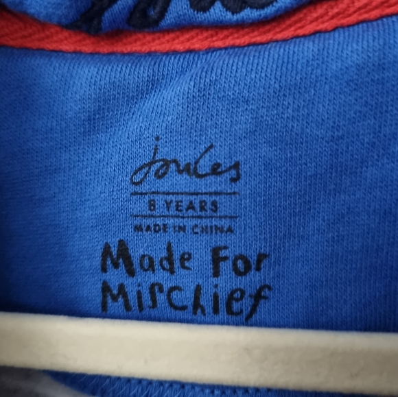 Girls Navy White Red Striped zip sweatshirt. 8 years. Joules - Picture 6 of 7